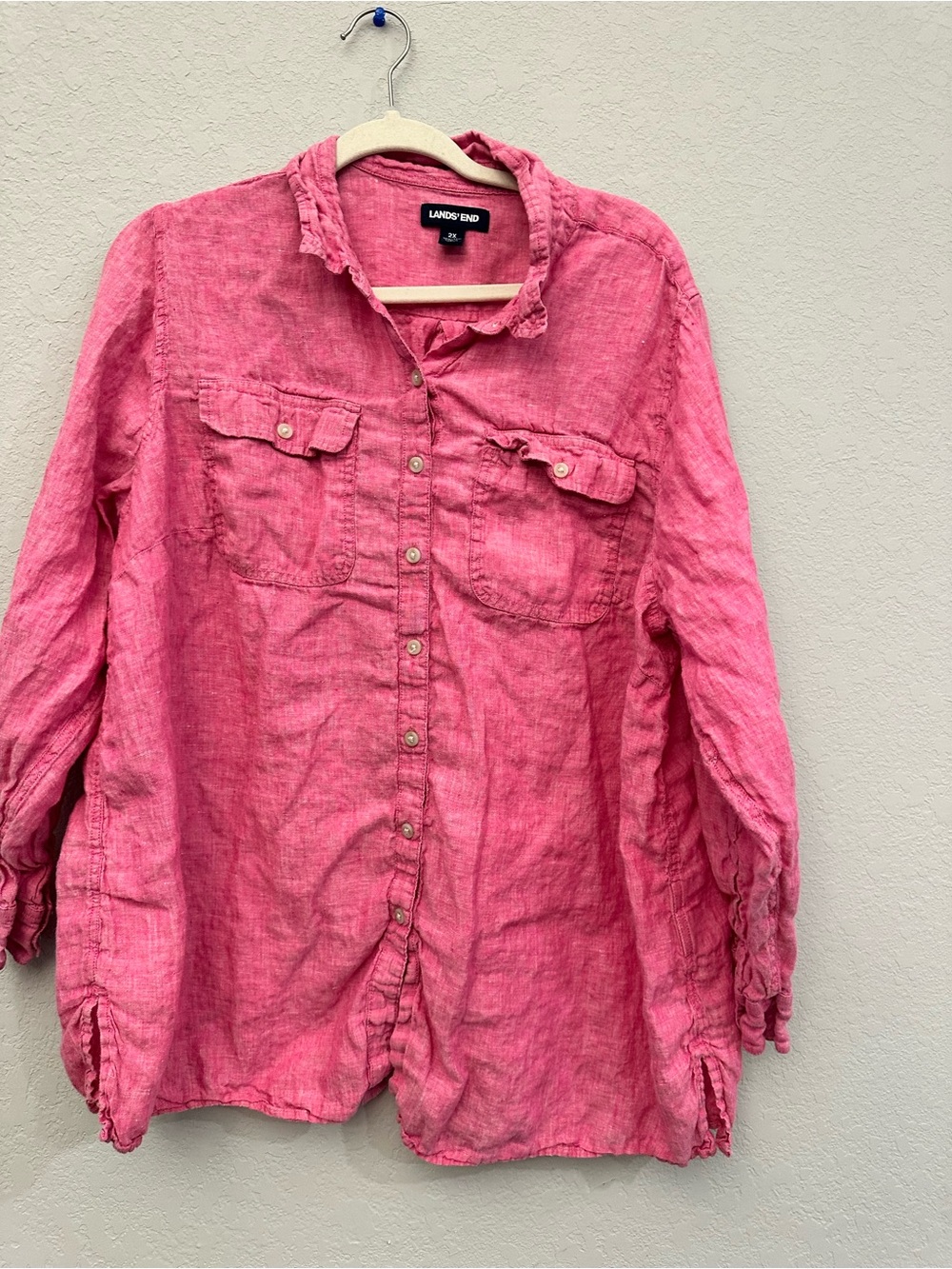 Lands' End Women's Pink Button-Down Shirt 100% Line